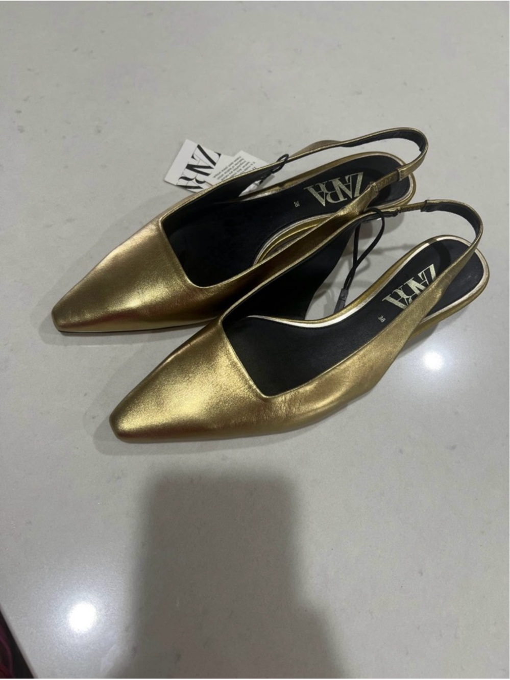 ZARA Gold Pointed Slingback Mules - Picture 2 of 3